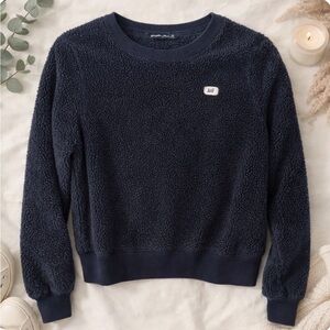 Abercrombie & Fitch Sherpa Fleece Crew Neck Cropped Sweatshirt Navy Blue XS